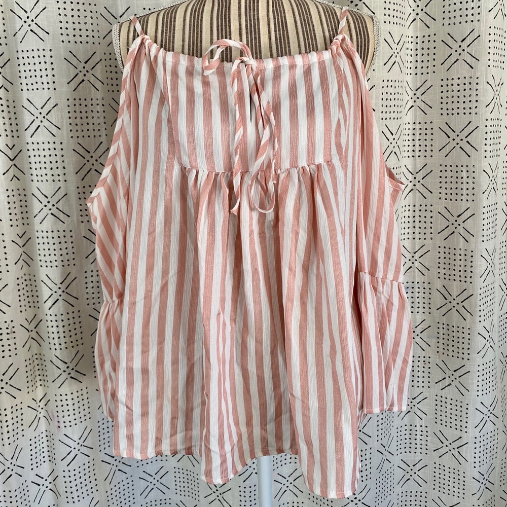 Pink Striped Off Shoulder Blouse